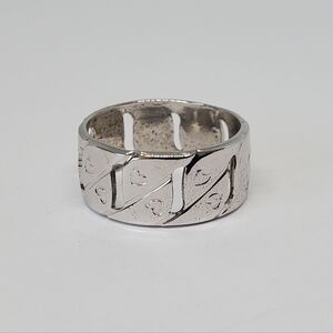 Vintage Rhodium Plated Sterling Silver Wide Heart Cutout Band Ring